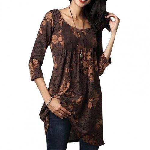 Fashion Women Blouse Digital Black Print Polyester Long Shirt Large Hem 3/4 Sleeve Woman Blouse And Top Ladies Clothing