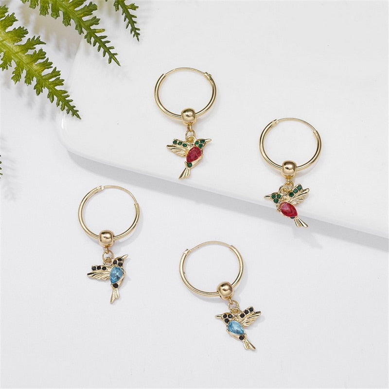 Exquisite Bird-shaped arete Fashion Crystal Pendant Earrings for Women Hummingbird Hoop Earrings Tassel Bird Wedding Jewelry