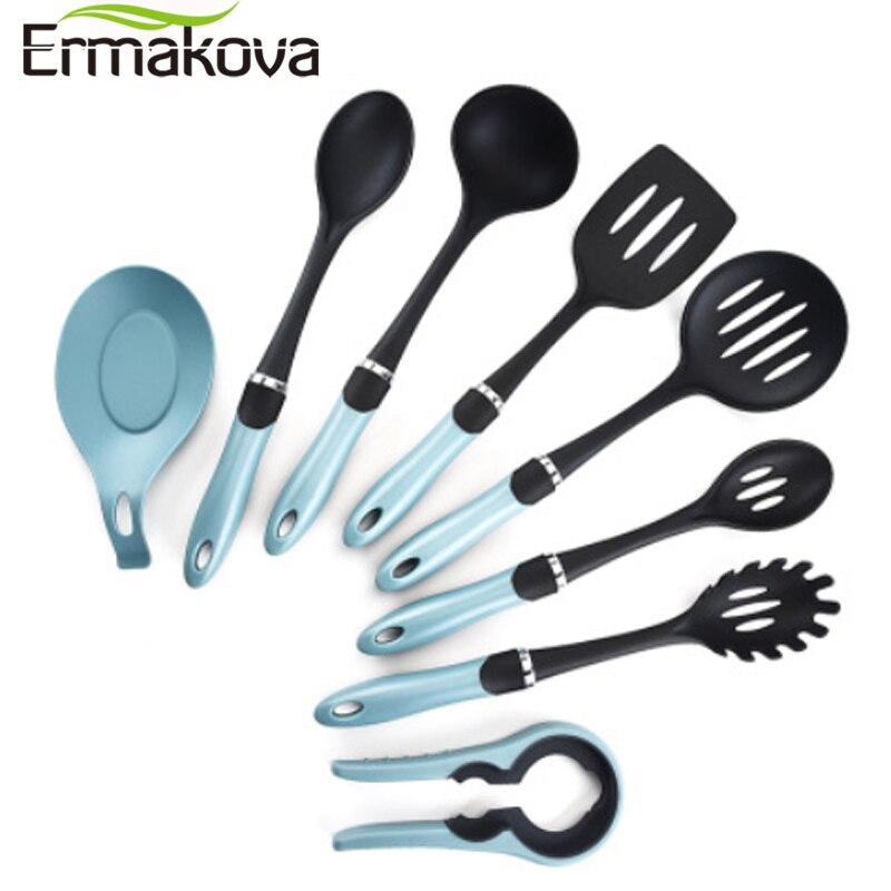 ERMAKOVA 8 Pcs Nylon Cooking Tool Kitchen Utensils Set Quality Handles Cooking Tool Non Toxic Kitchen Gadgets Nonstick Cookware