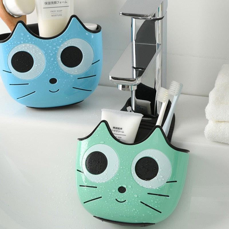 Cute Cat Shape Sink Shelf Soap Sponge Drain Rack Bathroom Holder Kitchen Storage Suction Cup Kitchen Organizer Sink kitch