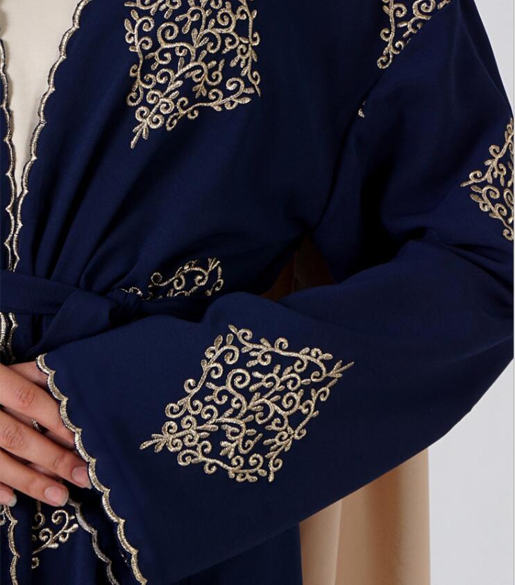 Turkish Dresses Muslim Fashion Thobes Women Gold Thread Embroidery Traditional Arabic Dress Dubai Abaya Cardigan Modest Clothing