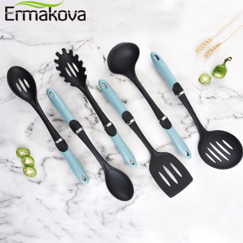 ERMAKOVA 8 Pcs Nylon Cooking Tool Kitchen Utensils Set Quality Handles Cooking Tool Non Toxic Kitchen Gadgets Nonstick Cookware