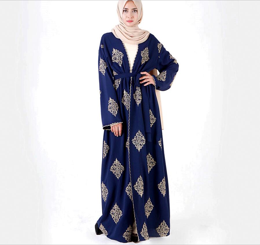 Turkish Dresses Muslim Fashion Thobes Women Gold Thread Embroidery Traditional Arabic Dress Dubai Abaya Cardigan Modest Clothing