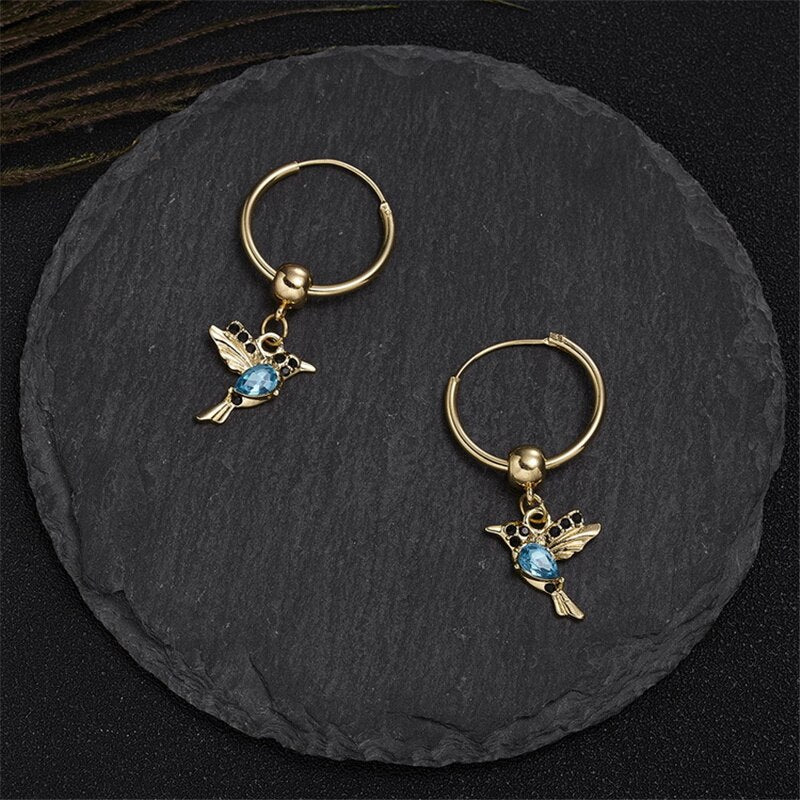 Exquisite Bird-shaped arete Fashion Crystal Pendant Earrings for Women Hummingbird Hoop Earrings Tassel Bird Wedding Jewelry