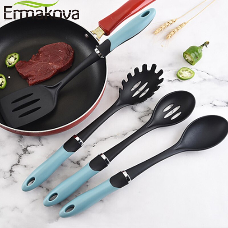 ERMAKOVA 8 Pcs Nylon Cooking Tool Kitchen Utensils Set Quality Handles Cooking Tool Non Toxic Kitchen Gadgets Nonstick Cookware