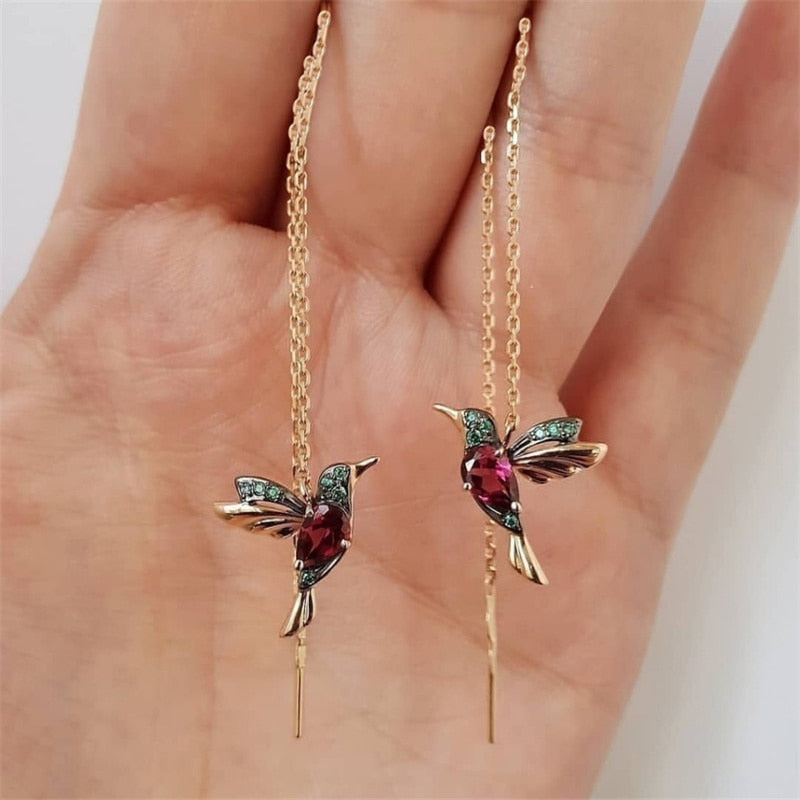 Exquisite Bird-shaped arete Fashion Crystal Pendant Earrings for Women Hummingbird Hoop Earrings Tassel Bird Wedding Jewelry