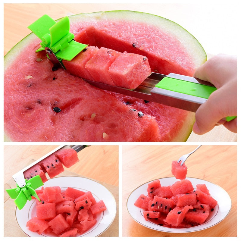 Watermelon Cutter Stainless Steel Windmill Design Cut Watermelon Kitchen Gadgets Salad Fruit Slicer Cutter Tool