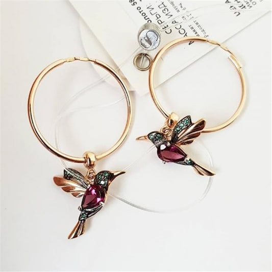 Exquisite Bird-shaped arete Fashion Crystal Pendant Earrings for Women Hummingbird Hoop Earrings Tassel Bird Wedding Jewelry