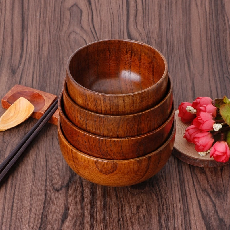 Natural Jujube Wooden Rice Soup Bowl Food Containter Kitchen Utensil Tableware