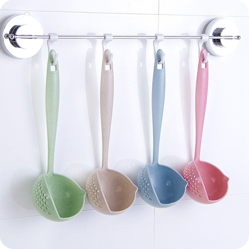 Kitchen Accessories Cooking Shovels 2 In 1 Long Handle Melon Scoop Plastic Spoon Colander Soup Vegetable Strainer Kitchen Tools