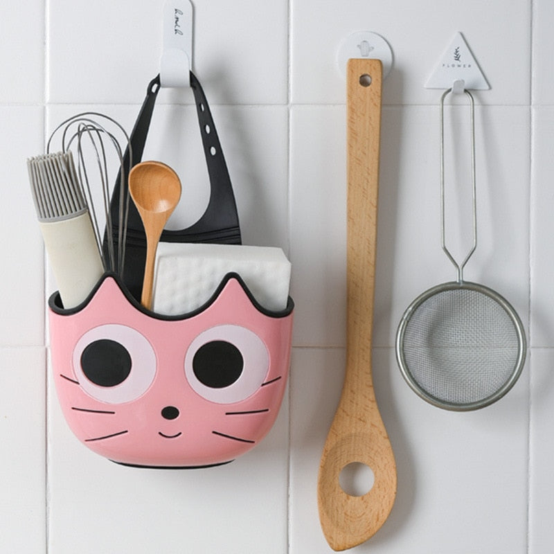 Cute Cat Shape Sink Shelf Soap Sponge Drain Rack Bathroom Holder Kitchen Storage Suction Cup Kitchen Organizer Sink kitch