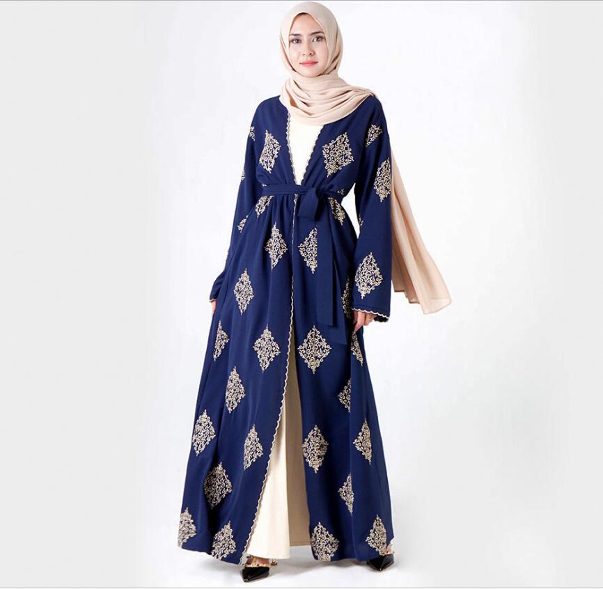 Turkish Dresses Muslim Fashion Thobes Women Gold Thread Embroidery Traditional Arabic Dress Dubai Abaya Cardigan Modest Clothing