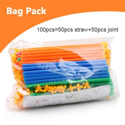 100/200/300 PCS 4D DIY Plastic Straw Building Blocks