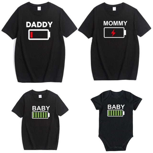 Family Matching Clothes  Funny battery Clothes Dad Mom Boy Girl T-shirt