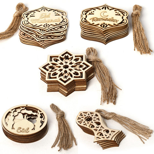 10pcs Wood Eid Mubarak Pendants Ramadan Dropping DIY Eid Mubarak Decoration Hajj Mubarak Party Supplies  Moon Eid Al-Fitr Decor