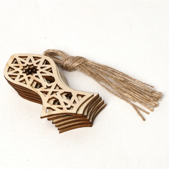 10pcs Wood Eid Mubarak Pendants Ramadan Dropping DIY Eid Mubarak Decoration Hajj Mubarak Party Supplies  Moon Eid Al-Fitr Decor