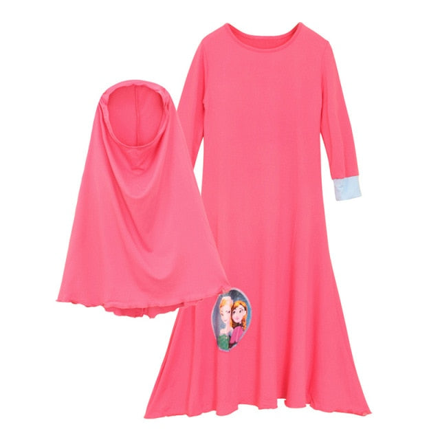 2 Pieces Set Muslim Girls Princess Dress