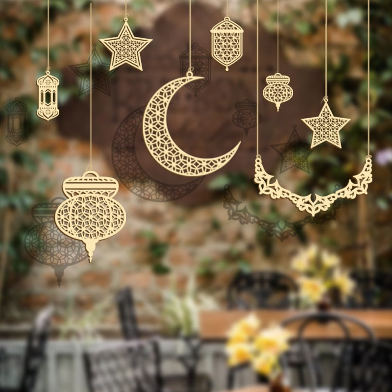 3Pcs Wooden Ramadan & Eid Mubarak Hanging Pendant