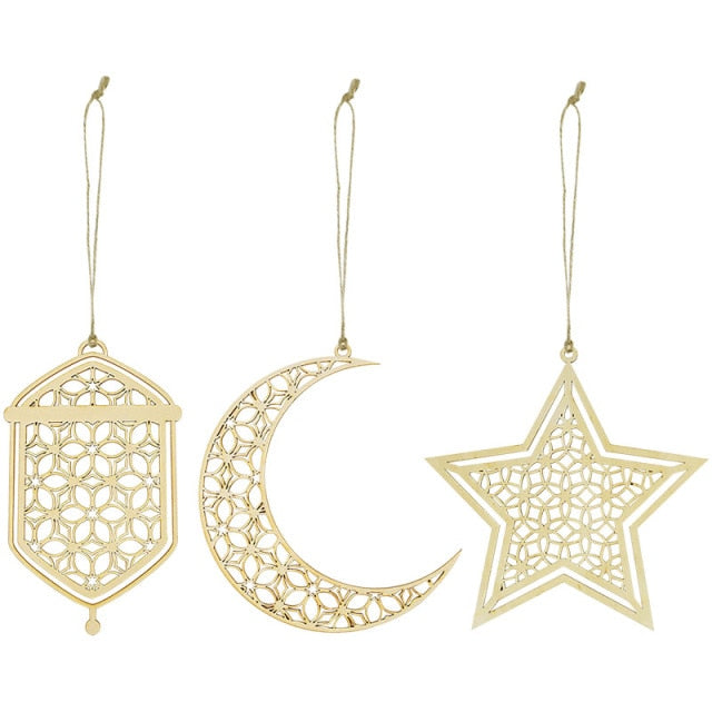 3Pcs Wooden Ramadan & Eid Mubarak Hanging Pendant