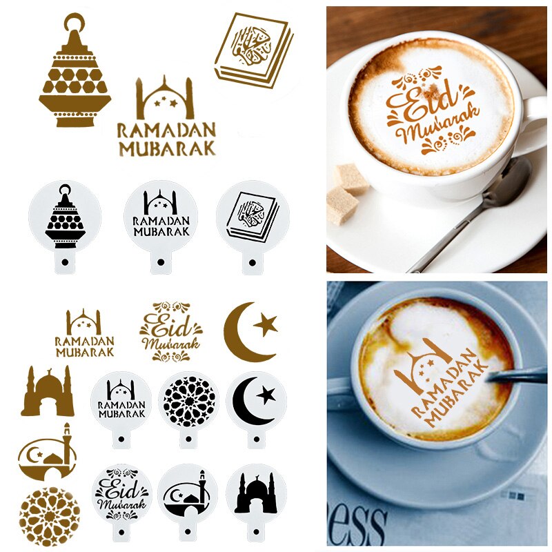 8pcs PET Eid Mubarak Coffee Spray Stencils / Cookie Biscuit Cake Mold Ramadan Mubarak