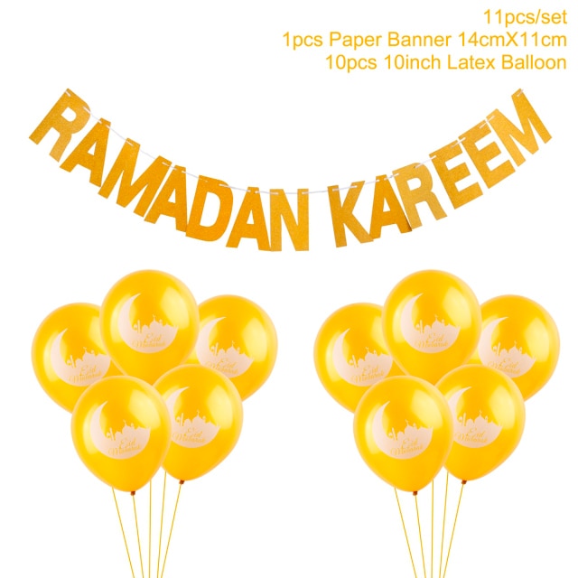 Ramadan Decoration Party Supplies EID Mubarak Paper Plate Cup Banner Balloons For Ramadan Mubarak EID Party Decor Muslim Favor