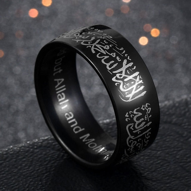 8mm Wide Arabic Islamic Scripture Rings Stainless Steel