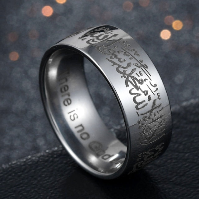 8mm Wide Arabic Islamic Scripture Rings Stainless Steel