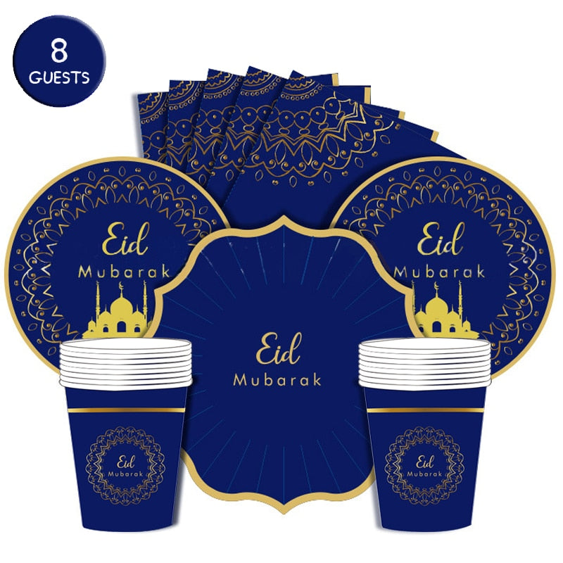 Elegant Blue Eid Disposable Tableware