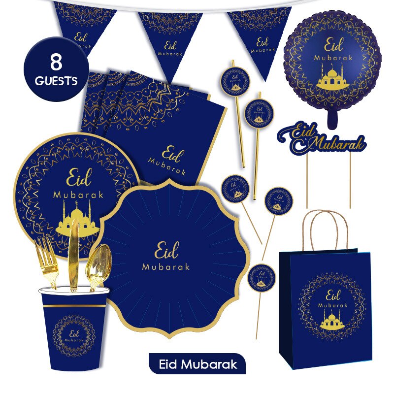 Elegant Blue Eid Disposable Tableware