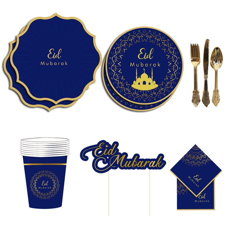 Elegant Blue Eid Disposable Tableware