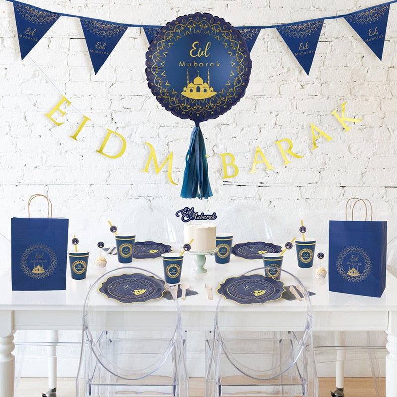 Elegant Blue Eid Disposable Tableware