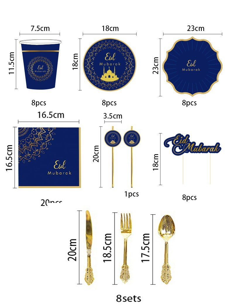 Elegant Blue Eid Disposable Tableware