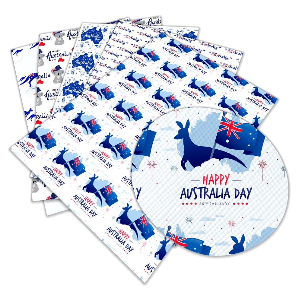 Happy Australia Day Printed Faux Leather Sheets for Bow Centers DIY Decoration Crafts A4 22*30CM