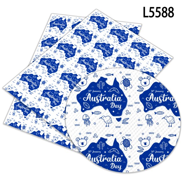 Happy Australia Day Printed Faux Leather Sheets for Bow Centers DIY Decoration Crafts A4 22*30CM