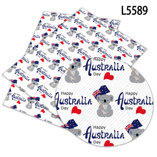 Happy Australia Day Printed Faux Leather Sheets for Bow Centers DIY Decoration Crafts A4 22*30CM