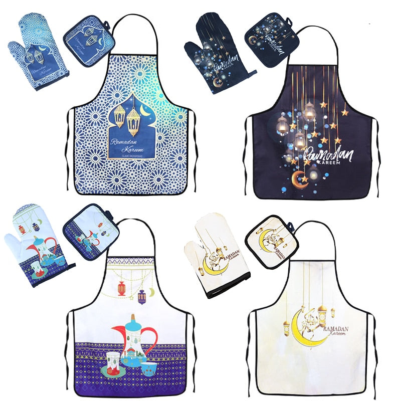 Ramadan Kareem & Eid Mubarak Apron and Baking Anti-Hot Gloves and Pad