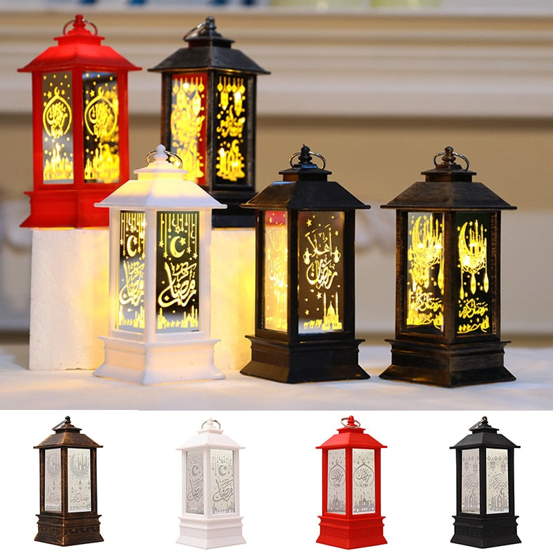 Ramadan Moroccan Lantern Lamp Retro Style Eid Mubarak Decor LED Lights Ornaments Party Hanging Decor For Home